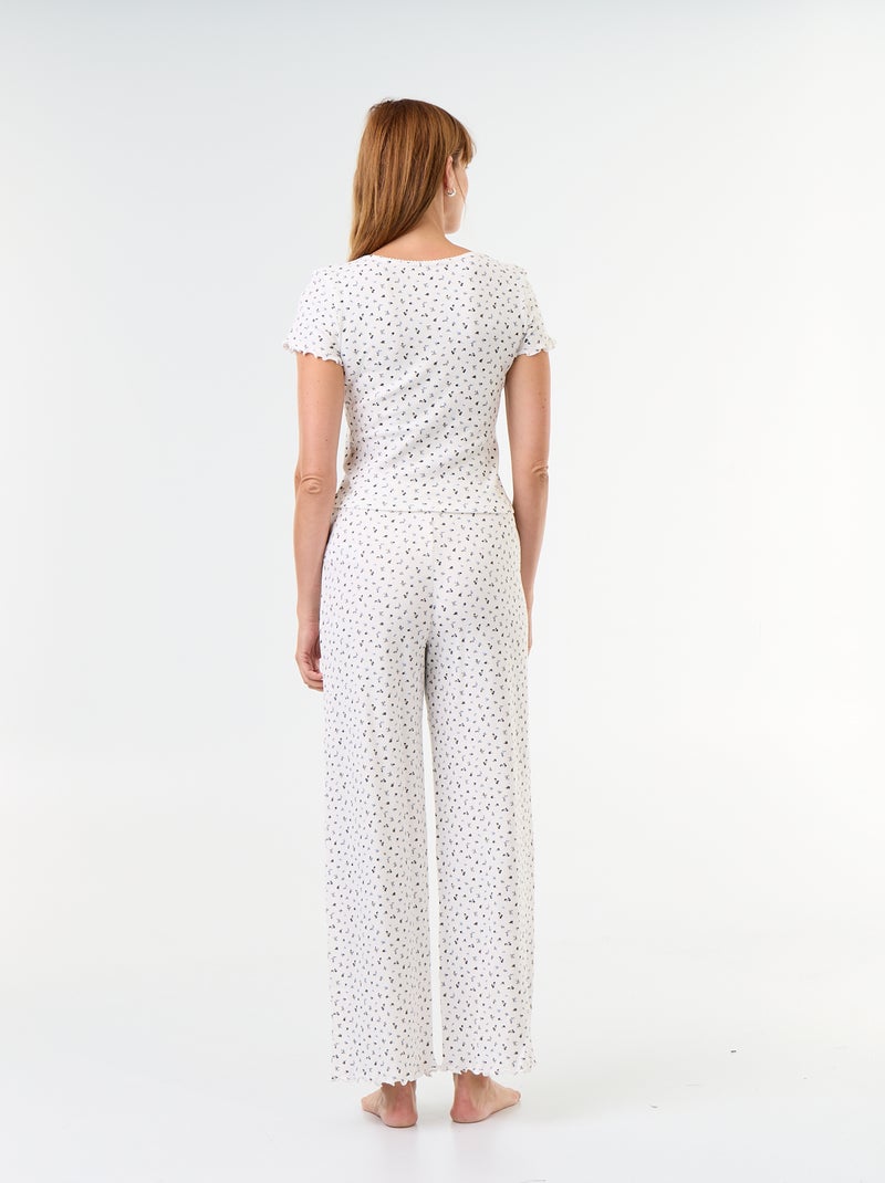 Pijama gofrado camiseta + pantalón estampado - 2 piezas Blanco - Kiabi