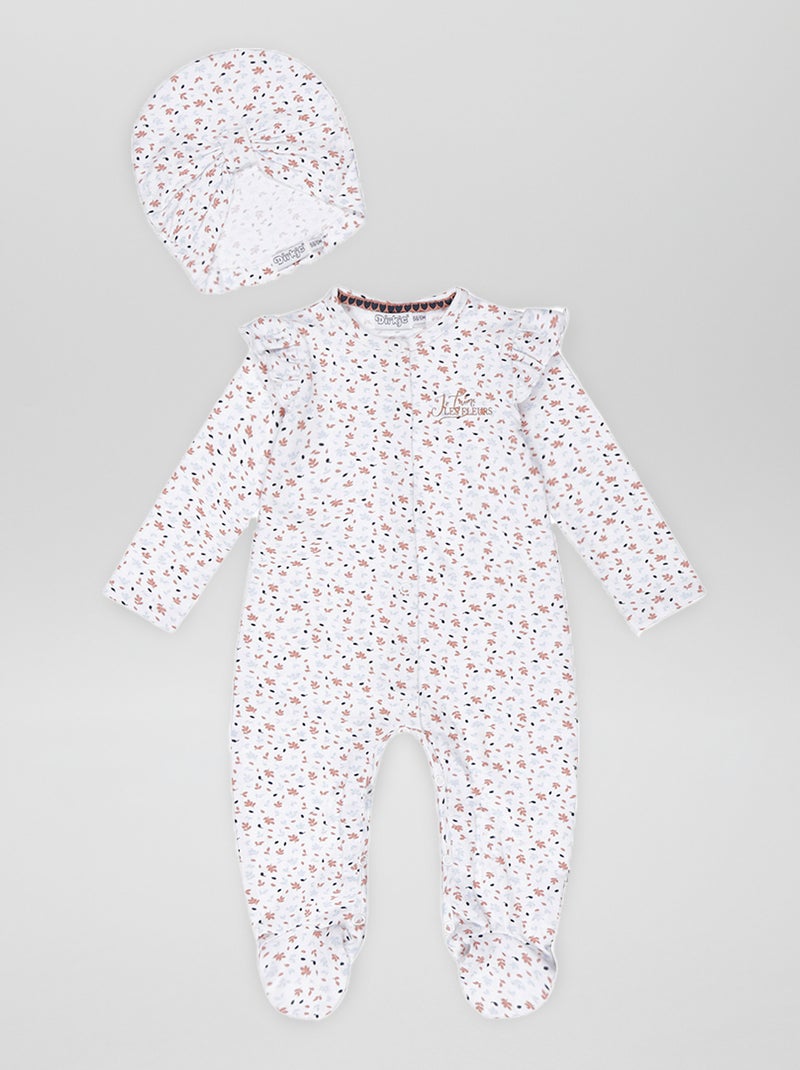 Pijama + gorro de 'flores' rosa - Kiabi