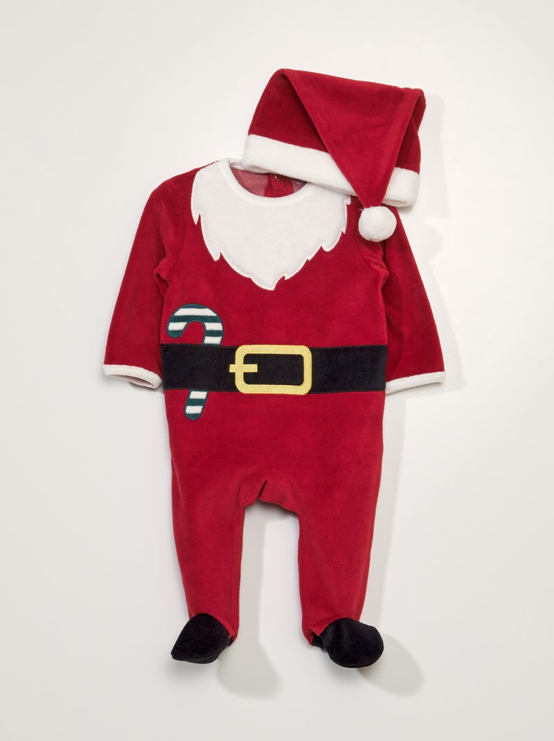 Pijama + gorro de terciopelo Navidad ROJO - Kiabi