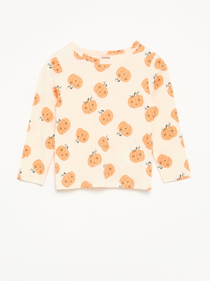 Pijama 'Halloween' 2 piezas - Camiseta de manga larga + pantalón Beige - Kiabi