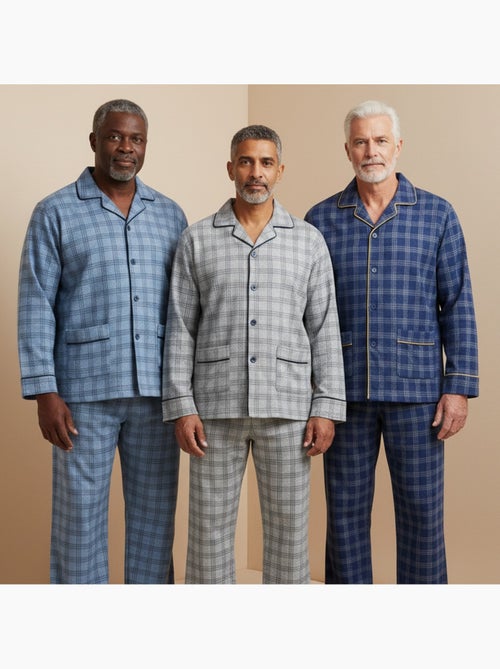 Pijama hombre abotonado pack de 3, algodón forro polar, manga larga - Kiabi