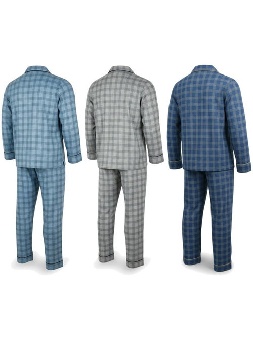 Pijama hombre abotonado pack de 3, algodón forro polar, manga larga - Kiabi