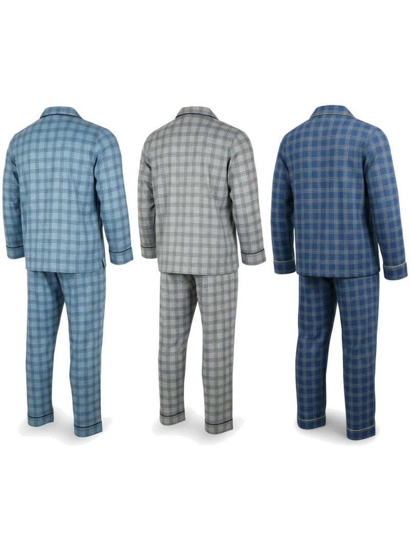 Pijama hombre abotonado pack de 3, algodón forro polar, manga larga Gris azul - Kiabi