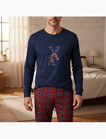 Pijama hombre algodón bordado ciervo escocés ozabi