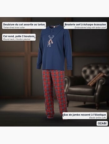 Pijama hombre algodón bordado ciervo escocés ozabi