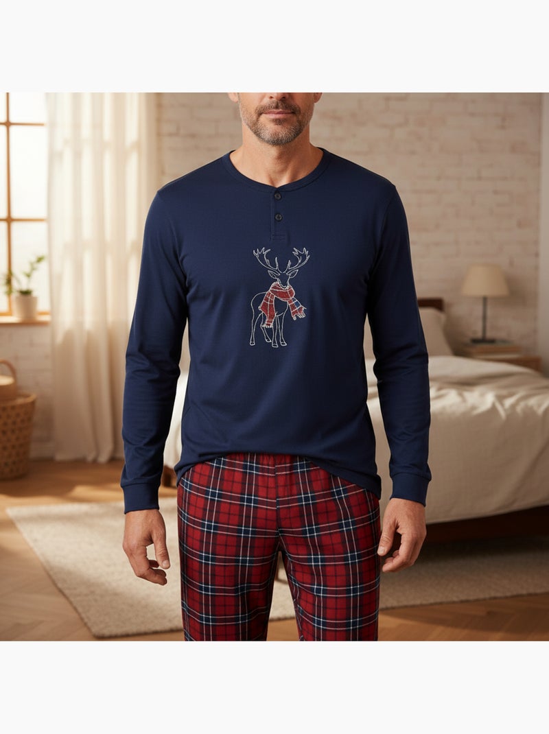 Pijama hombre algodón bordado ciervo escocés ozabi Azul marino - Kiabi
