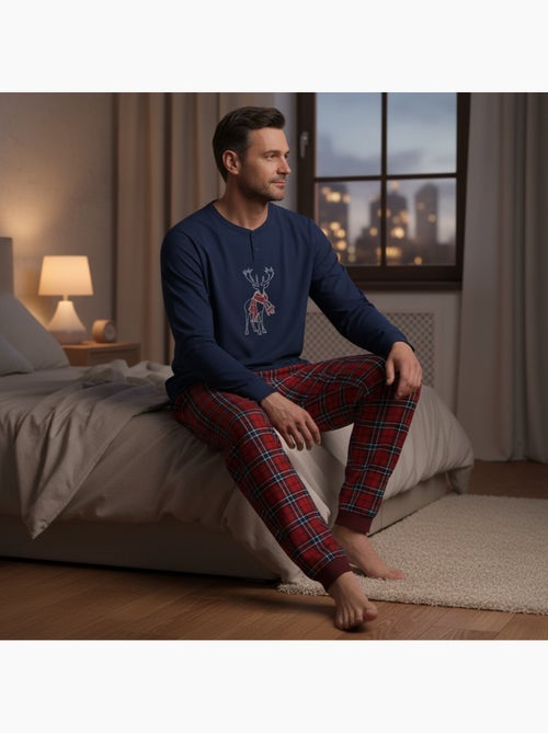 Pijama hombre algodón bordado ciervo escocés ozabi - Kiabi Pijama hombre algodón bordado ciervo escocés ozabi - Kiabi