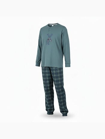 Pijama hombre algodón bordado ciervo escocés ozabi