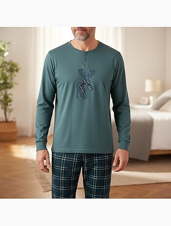 Pijama hombre algodón bordado ciervo escocés ozabi
