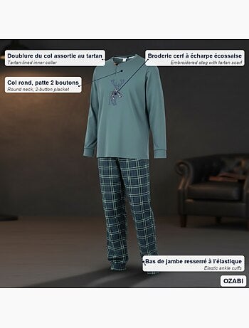 Pijama hombre algodón bordado ciervo escocés ozabi