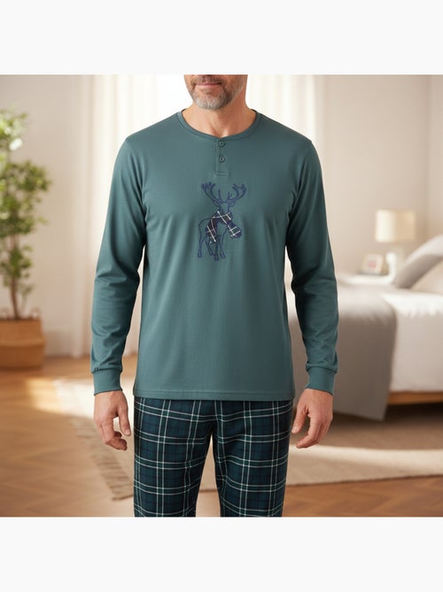 Pijama hombre algodón bordado ciervo escocés ozabi - Kiabi