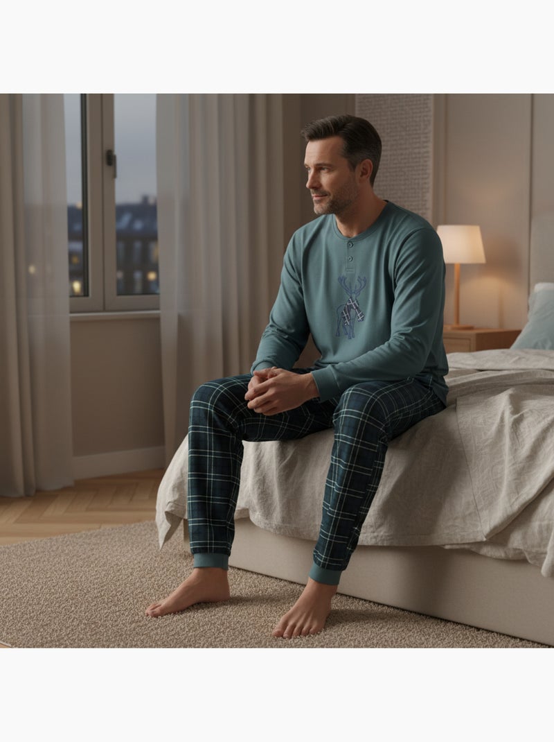 Pijama hombre algodón bordado ciervo escocés ozabi Caqui - Kiabi