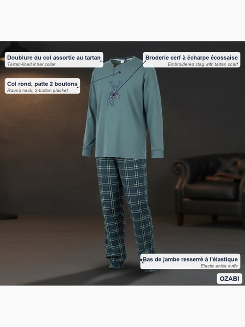 Pijama hombre algodón bordado ciervo escocés ozabi - Kiabi