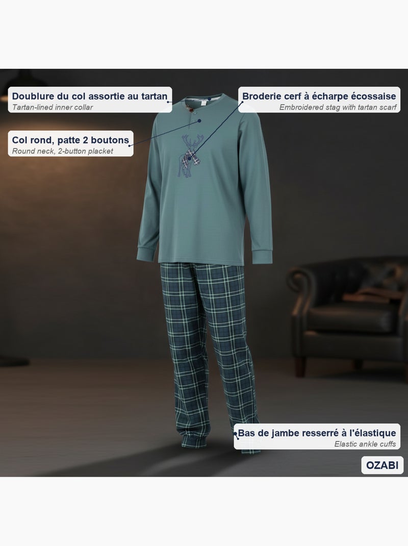 Pijama hombre algodón bordado ciervo escocés ozabi Caqui - Kiabi