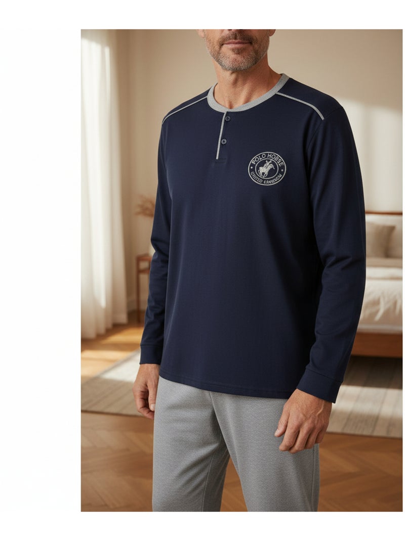 Pijama hombre forrado polar escudo bordado ozabi Azul marino - Kiabi