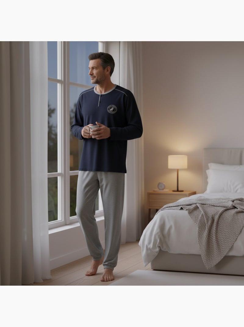 Pijama hombre forrado polar escudo bordado ozabi Azul marino - Kiabi