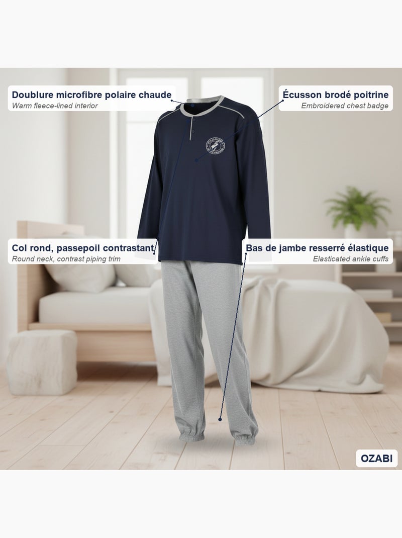 Pijama hombre forrado polar escudo bordado ozabi Azul marino - Kiabi