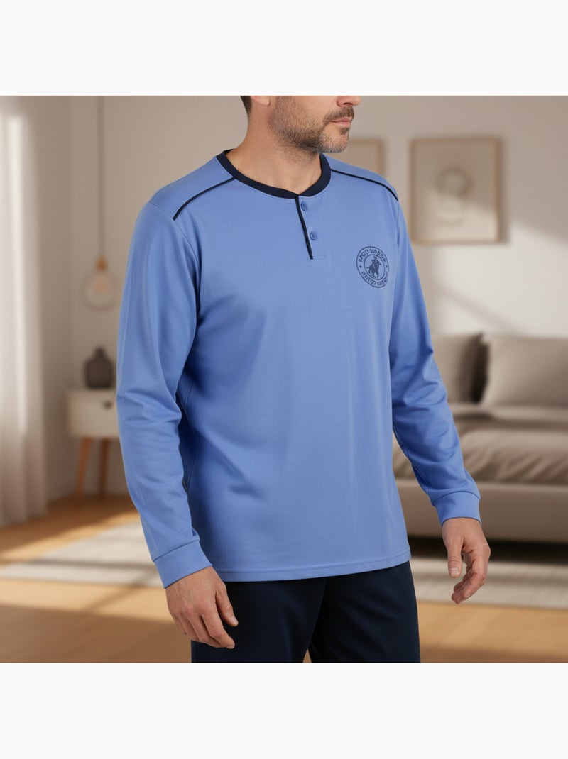 Pijama hombre forrado polar escudo bordado ozabi Celeste - Kiabi