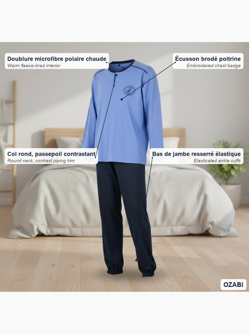 Pijama hombre forrado polar escudo bordado ozabi Celeste - Kiabi