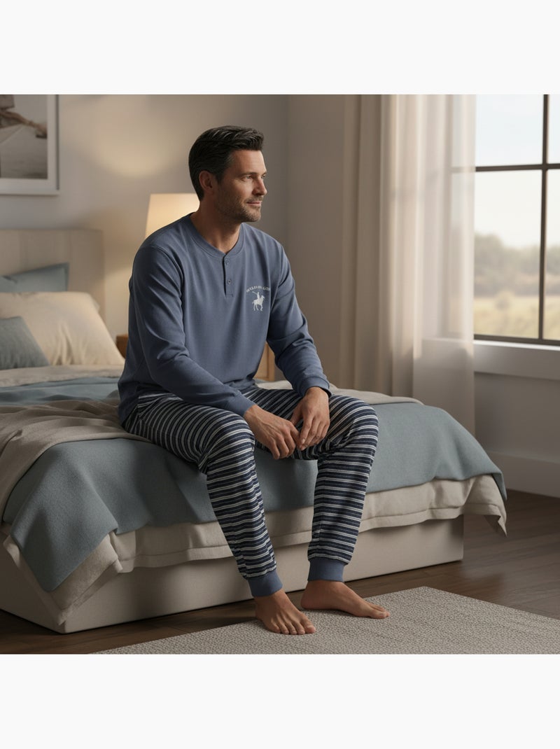 Pijama hombre forrado polar escudo bordado ozabi Gris - Kiabi