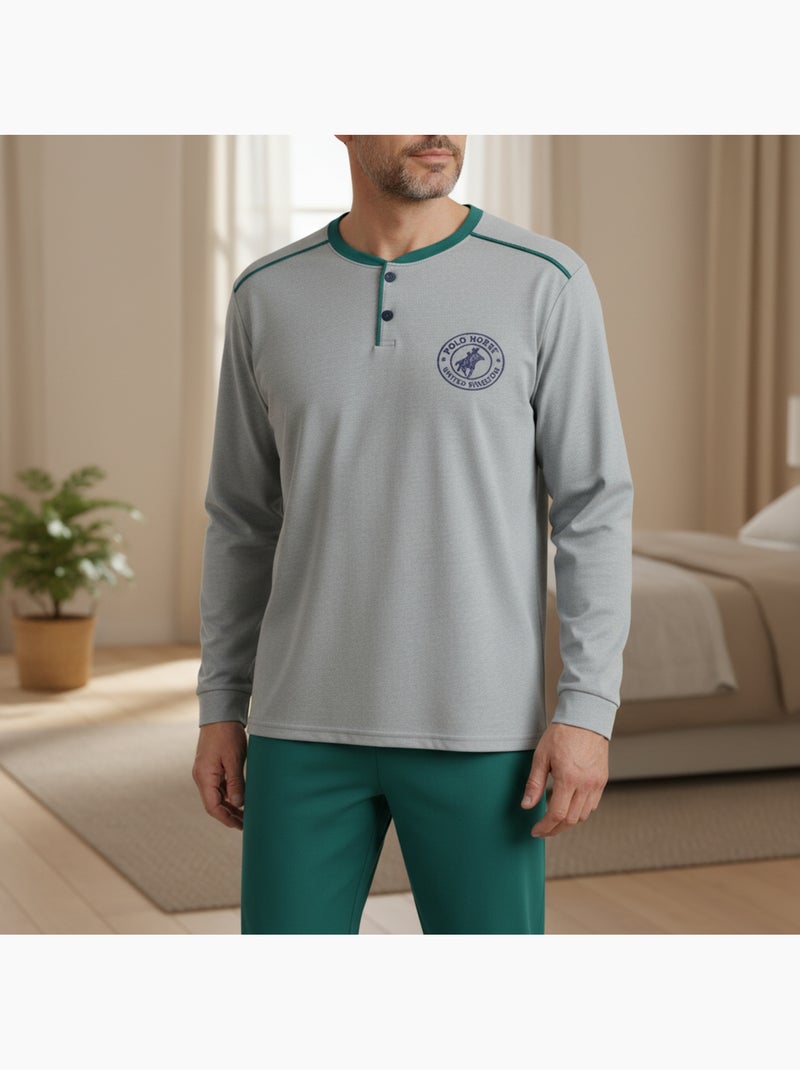 Pijama hombre forrado polar escudo bordado ozabi Gris - Kiabi