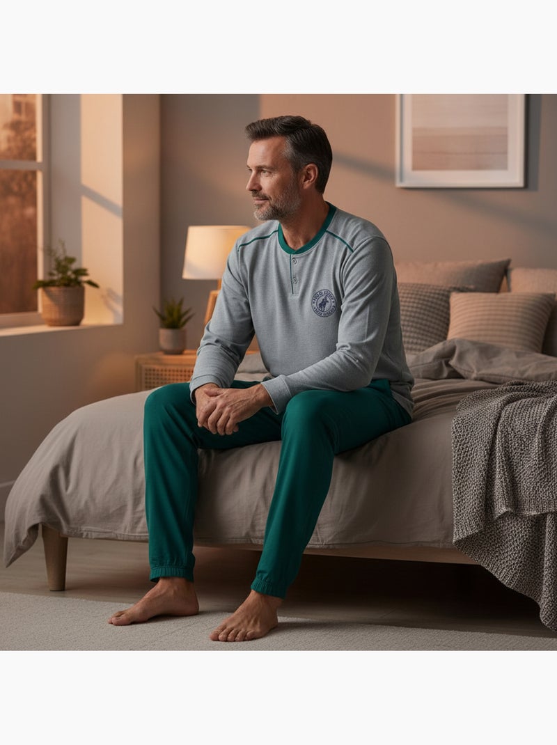 Pijama hombre forrado polar escudo bordado ozabi Gris - Kiabi