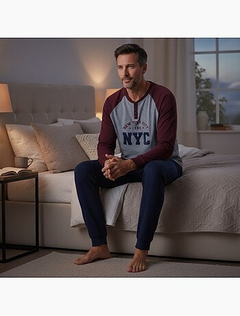 Pijama hombre forro polar bordado nueva york ozabi