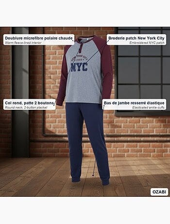 Pijama hombre forro polar bordado nueva york ozabi