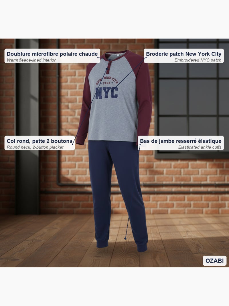 Pijama hombre forro polar bordado nueva york ozabi Burdeos - Kiabi
