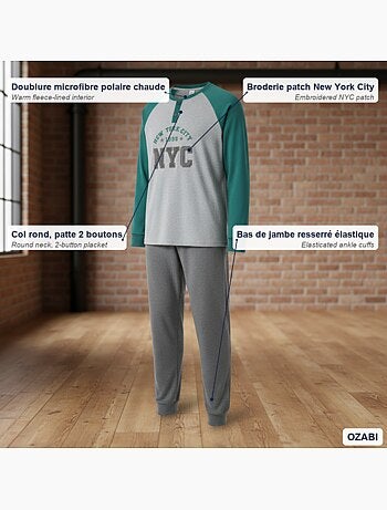 Pijama hombre forro polar bordado nueva york ozabi