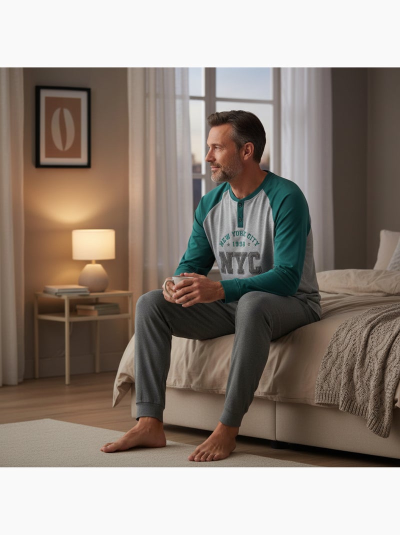Pijama hombre forro polar bordado nueva york ozabi Verde - Kiabi