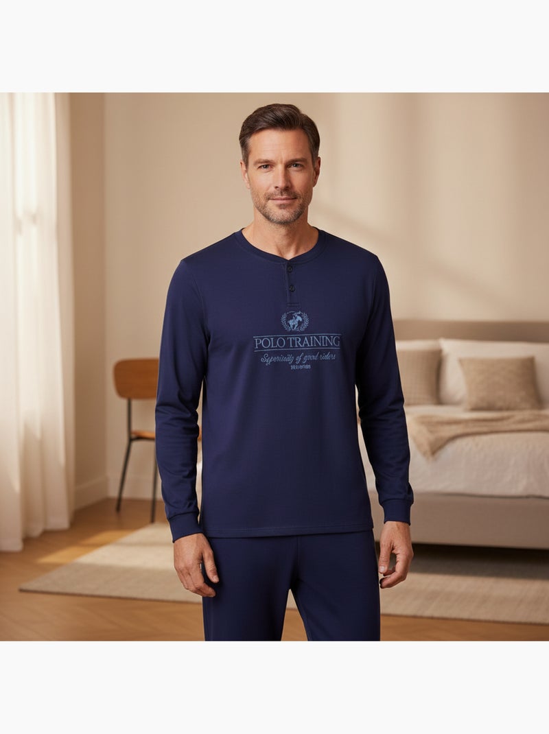 Pijama hombre forro polar estampado bordado ozabi Azul marino - Kiabi