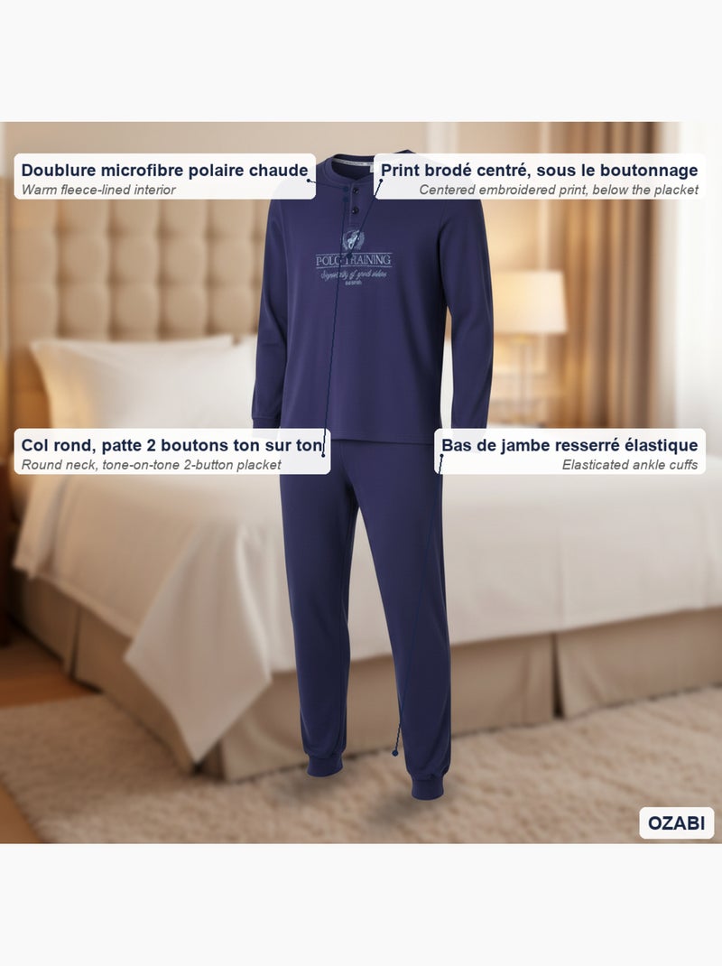 Pijama hombre forro polar estampado bordado ozabi Azul marino - Kiabi