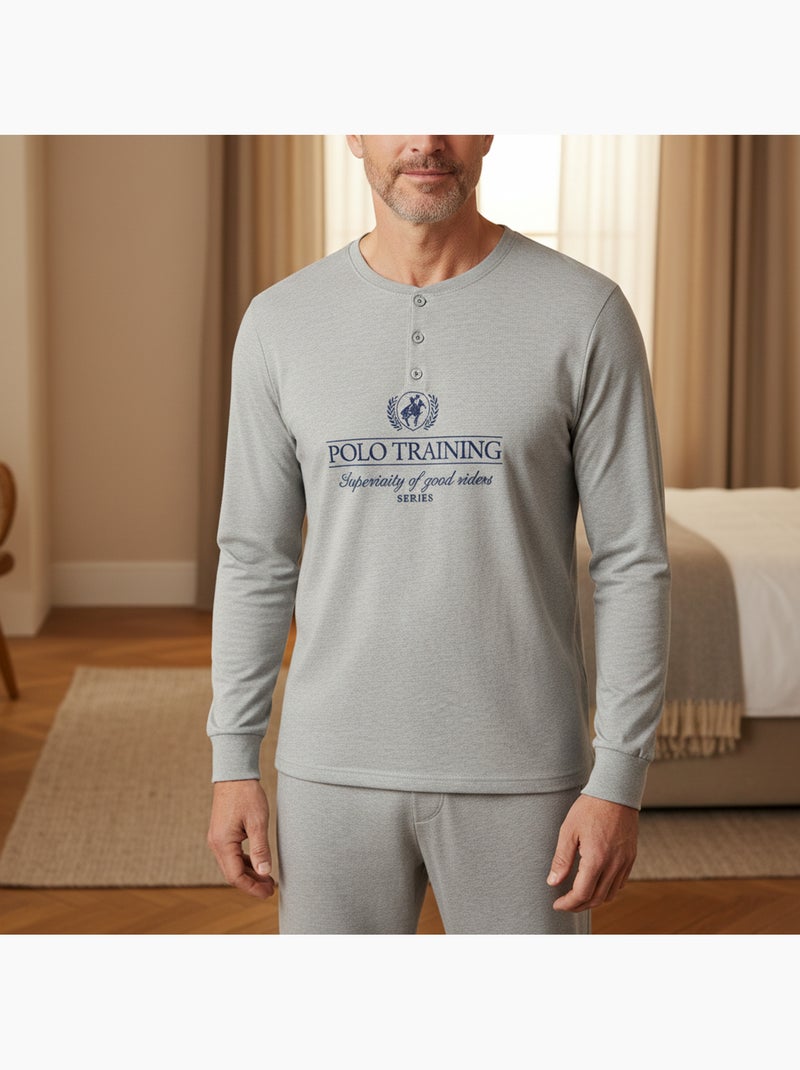 Pijama hombre forro polar estampado bordado ozabi Gris - Kiabi