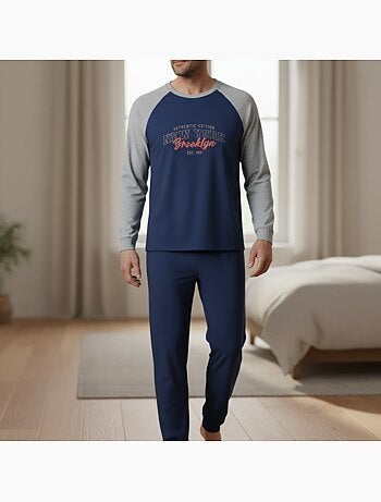 Pijama hombre forro polar raglan bordado ozabi