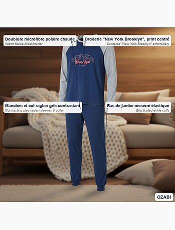 Pijama hombre forro polar raglan bordado ozabi