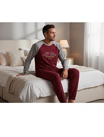 Pijama hombre forro polar raglan bordado ozabi