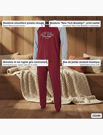 Pijama hombre forro polar raglan bordado ozabi