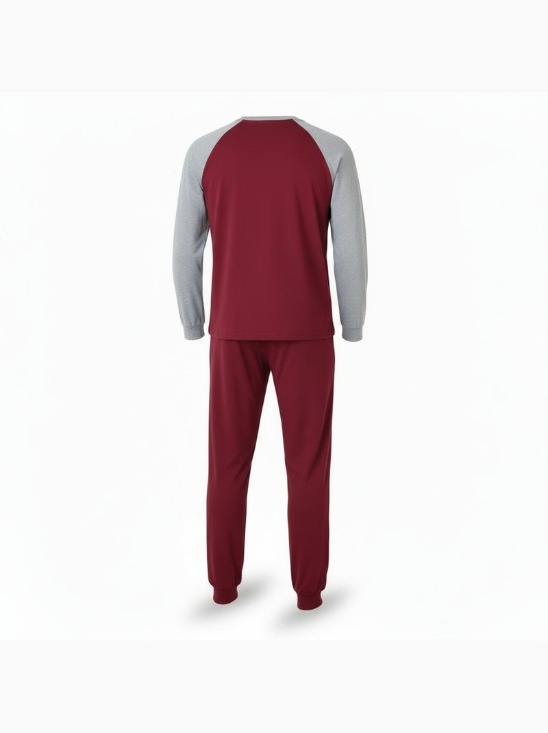 Pijama hombre forro polar raglan bordado ozabi Burdeos - Kiabi