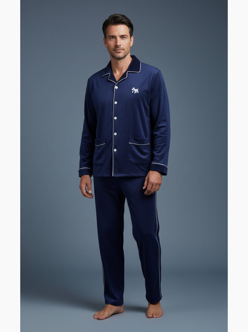 Pijama Hombre Invierno Polar Abotonado C2530 Azul marino - Kiabi