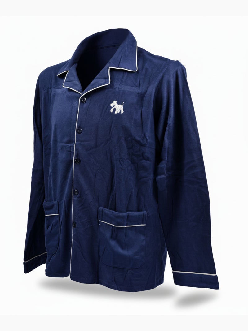 Pijama Hombre Invierno Polar Abotonado C2530 Azul marino - Kiabi