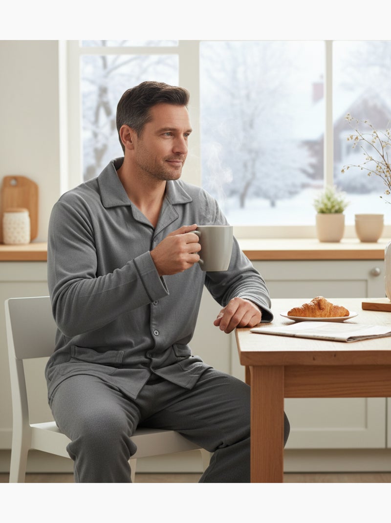 Pijama Hombre Invierno Polar Abotonado C2530 Gris - Kiabi