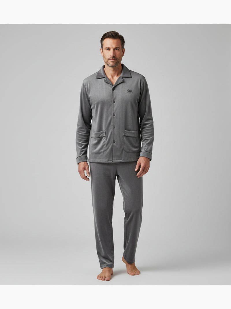 Pijama Hombre Invierno Polar Abotonado C2530 Gris - Kiabi