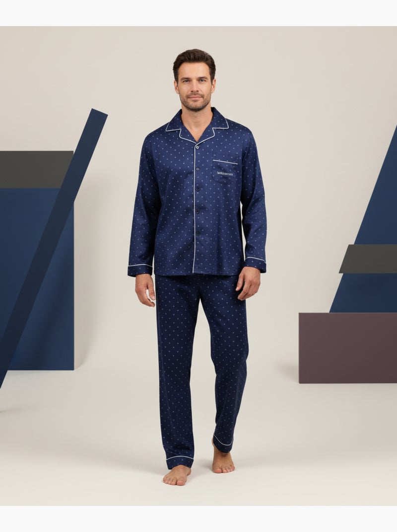 Pijama Hombre Invierno Polar Botonado C2529 Azul marino - Kiabi