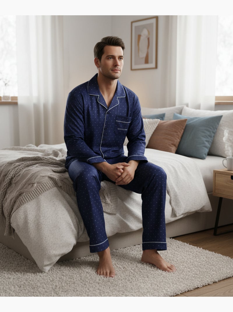 Pijama Hombre Invierno Polar Botonado C2529 Azul marino - Kiabi