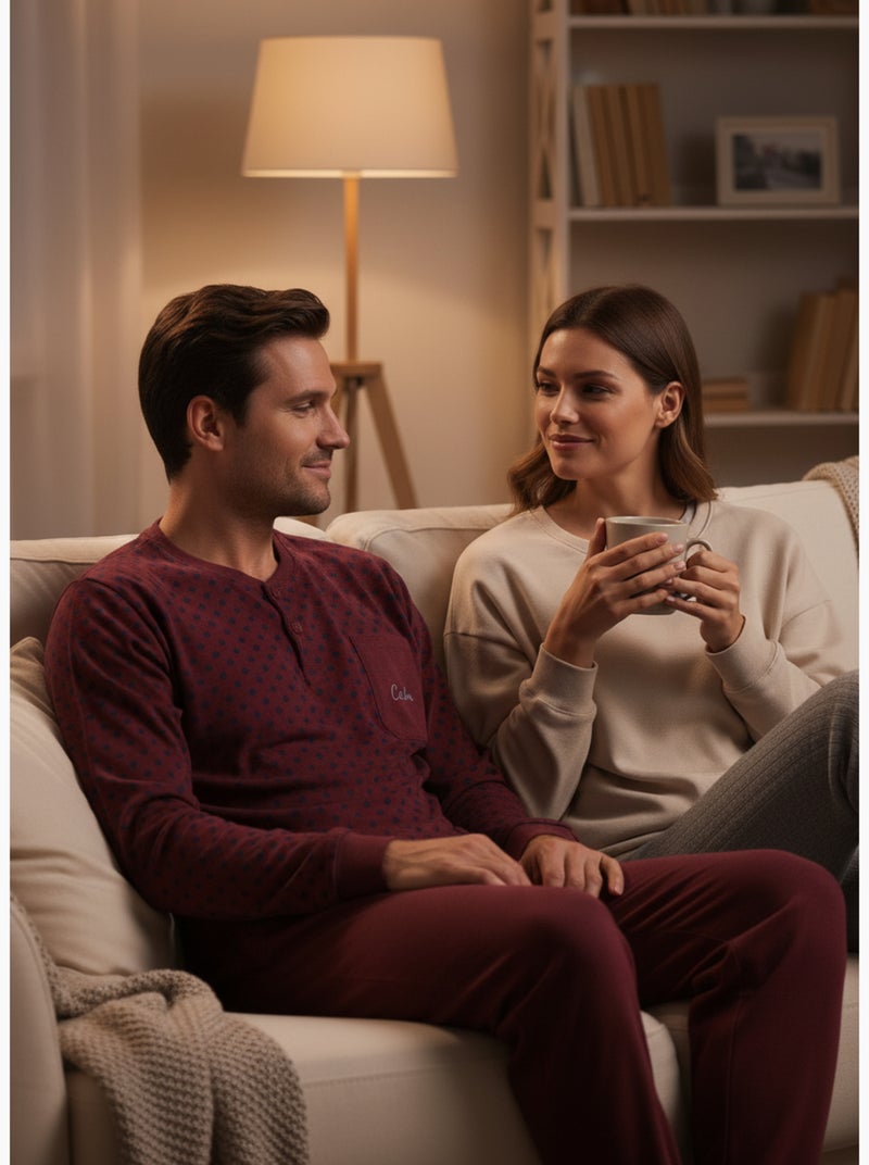Pijama Hombre Invierno Polar Premium CALM Z2550 Burdeos - Kiabi