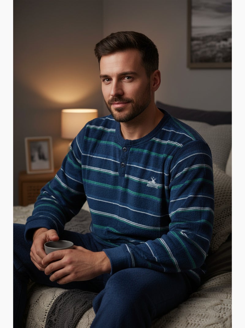 Pijama Hombre Invierno Polar Suave ADVENTURE J2565 Azul marino - Kiabi