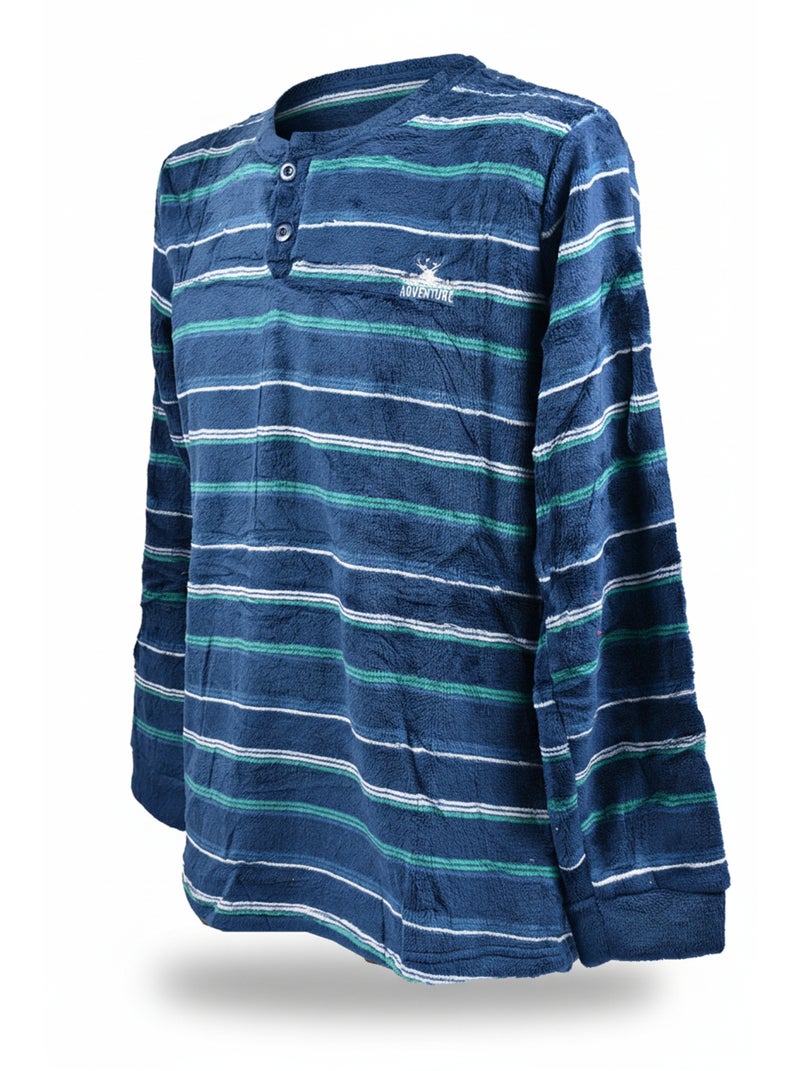 Pijama Hombre Invierno Polar Suave ADVENTURE J2565 Azul marino - Kiabi