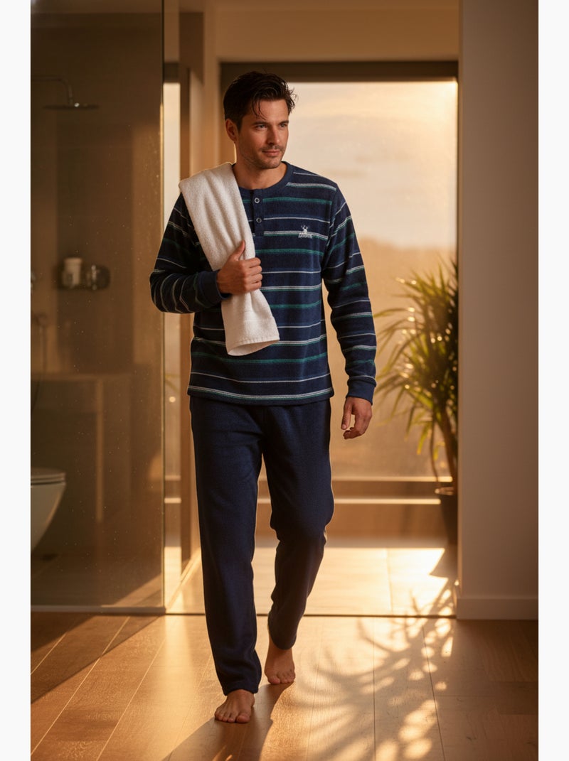 Pijama Hombre Invierno Polar Suave ADVENTURE J2565 Azul marino - Kiabi