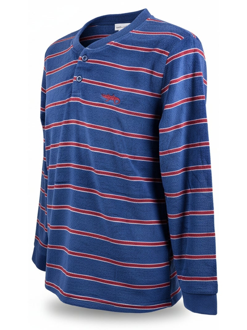 Pijama Hombre Invierno Polar Suave RAYAS Z2654 Azul marino - Kiabi